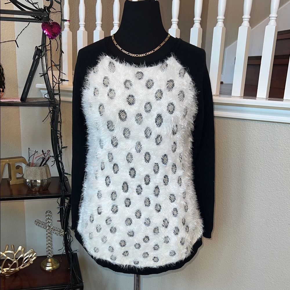 Style & Co. Black and White Fuzzy Polka Dot Top